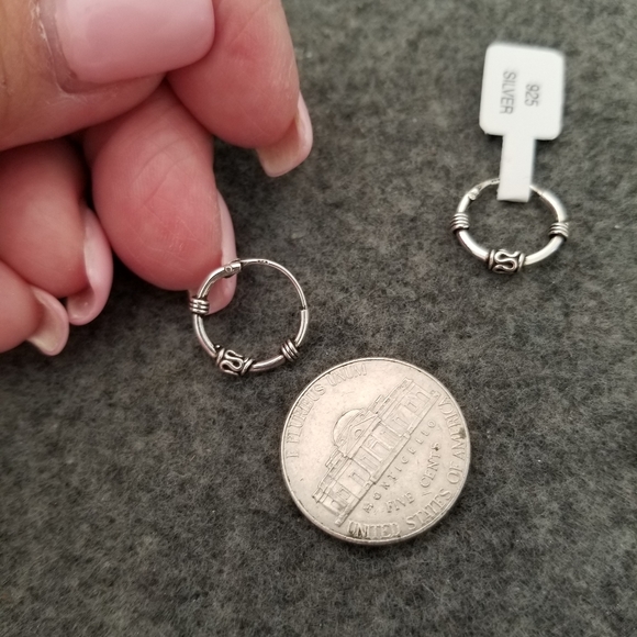 925 Sterling Silver Bali Style Small Hoop Earrings,Silver Hoops,Endless Hoops - Picture 2 of 3